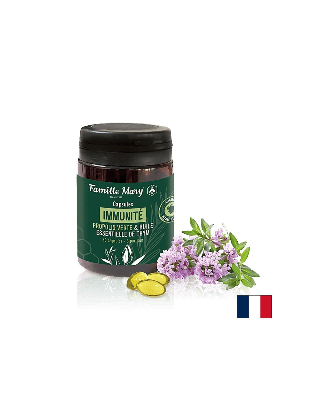 Imunité / zelená propolis + tymián oleja a vitamín D3, 60 Famille Mary Capsules