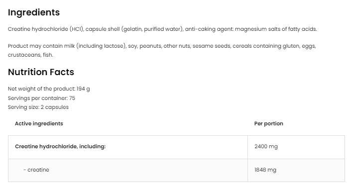 Kreatín HCl 2400 / kreatín hydrochlorid - 300 капсули