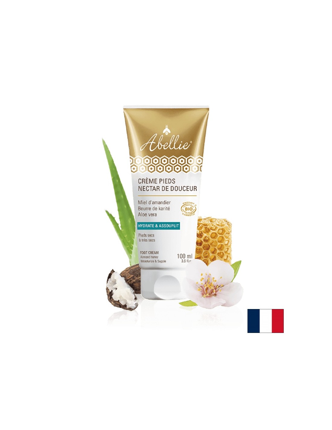 Zvlhčujúca krém na nohy a pätu s mandľovým stromom, bambucké maslo, aloe vera, 100 ml