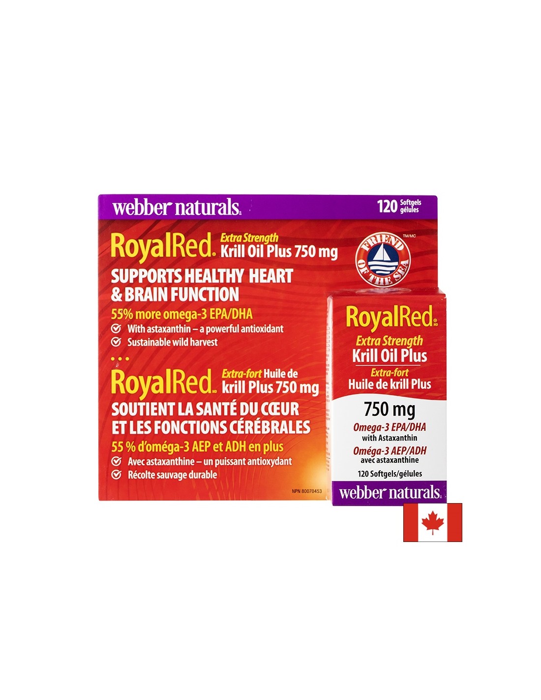 Triple Combinácia na podporu srdca a mozgu - Krill Oil + Omega -3 a Astaxanthin Royalred, 120 Softgel Capsules