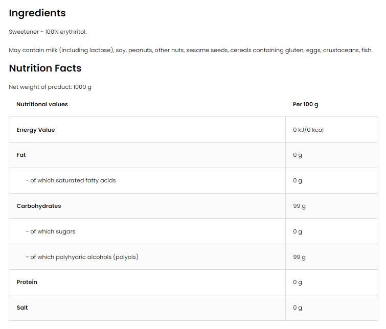 Cukor erytritol / cukor bez cukru - 1 000 gramov
