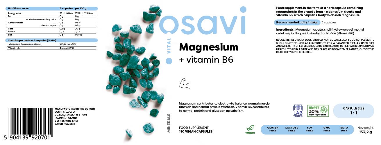 Citrát horečnatý + vitamín B6 - 180 kapsúl