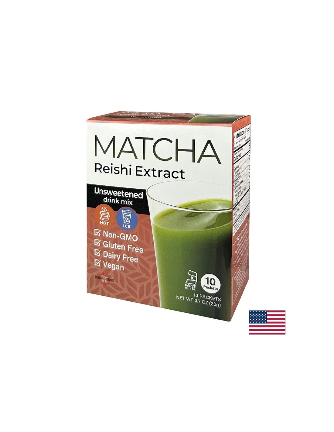 Matcha s reishi hubovými extraktmi, 10 vreckov