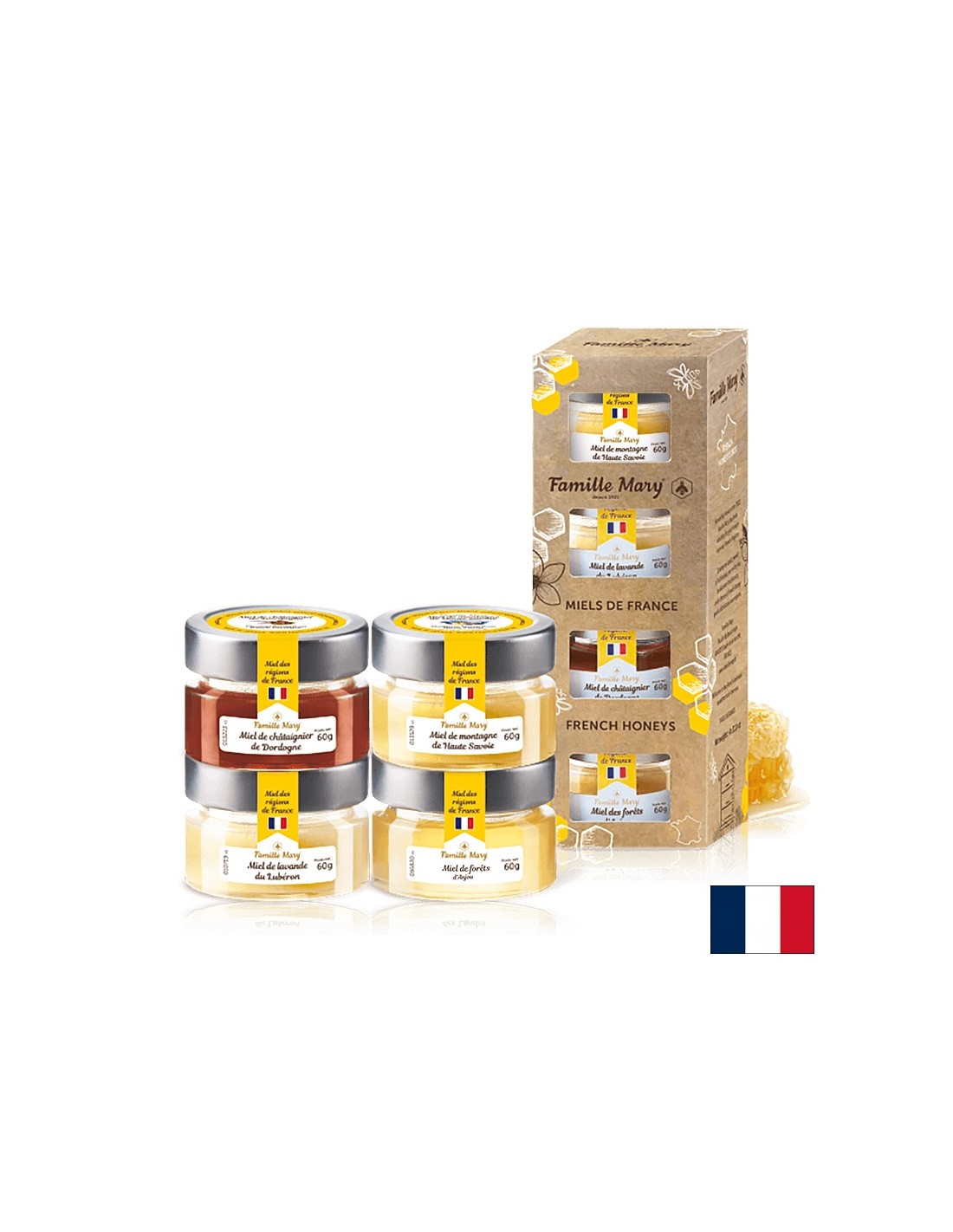 Výber včely z Francúzska - Miels de France, 4 ks. x 60 g