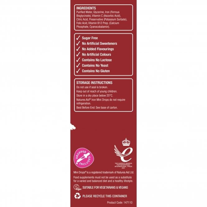 Železo + vitamín C + vitamín B12 + Kvapky kyseliny listovej pre deti (Mini Drops Iron) 50 ml Naturesaid