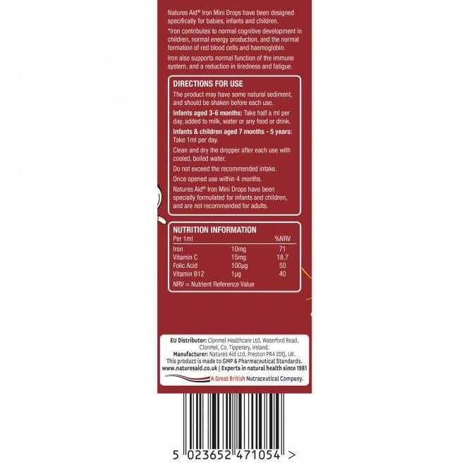Železo + vitamín C + vitamín B12 + Kvapky kyseliny listovej pre deti (Mini Drops Iron) 50 ml Naturesaid