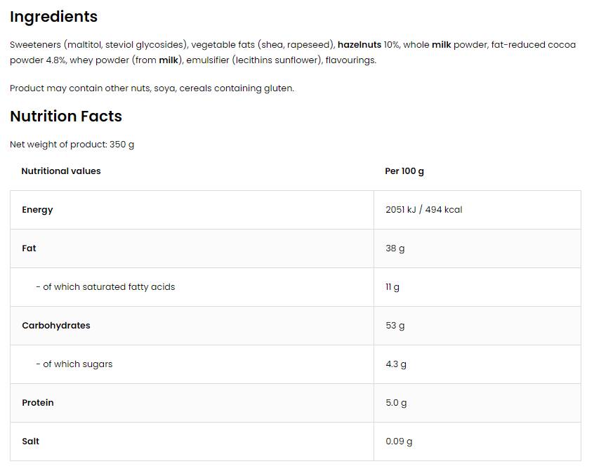 Creametto / proteín rozprestierajte / čokoládové lieskové orechy 350 gramov