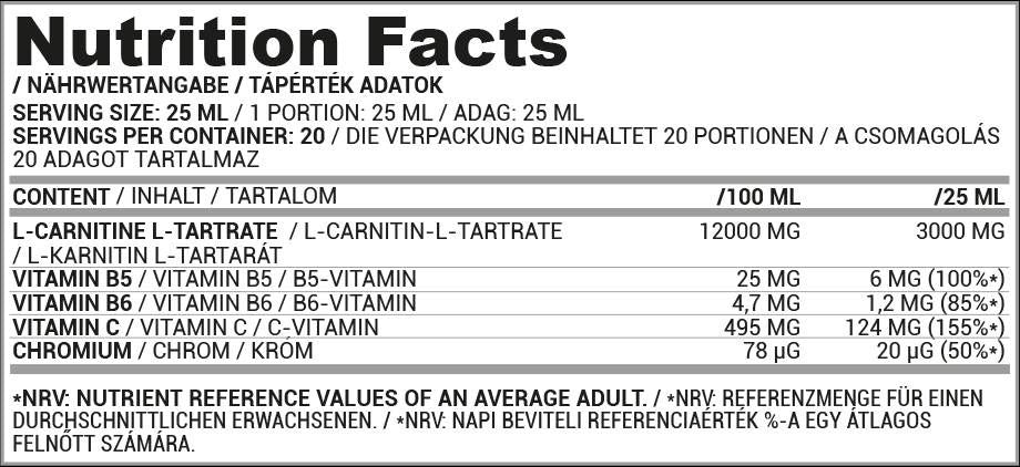 Kvapalný výstrel L-Karnitín 3000 | s chrómom - 20 x 25 ml