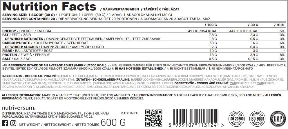 Oatmeal Pro Pure 600 Grams