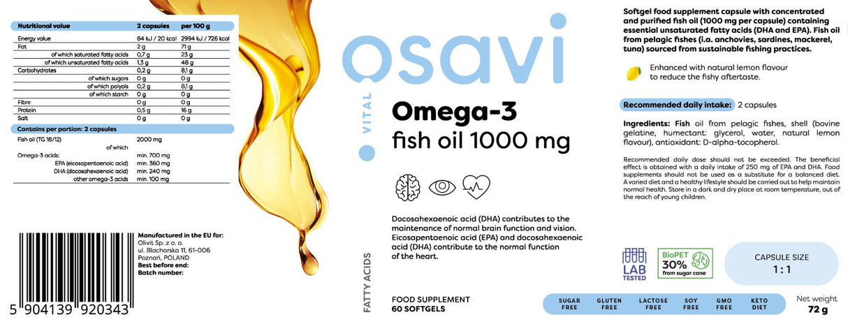 Omega 3 rybí olej 1000 mg / citrónová príchuť - 60 gélových kapsúl