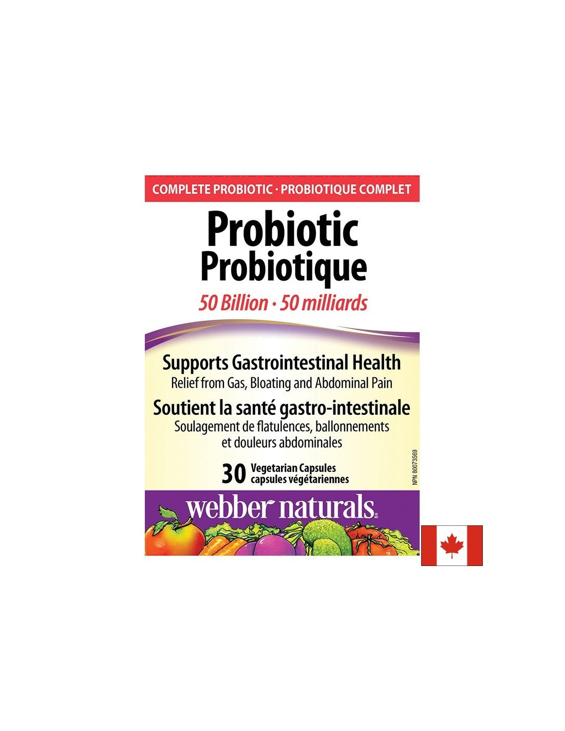 Probiotic 50 miliárd - Probiotické 50 miliárd aktívnych probiotík, 10 kmeňov, 30 kapsúl <tc>Webber Naturals</tc>
