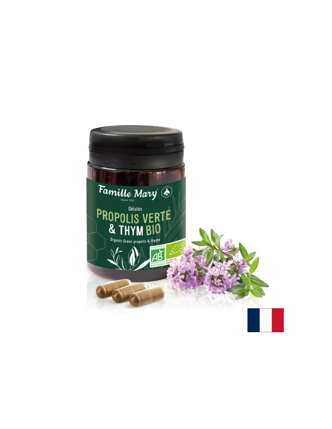 Propolis Verte & Thyme Bio / Green Propolis and Tymián Organic, 60 Capsules Famille Mary