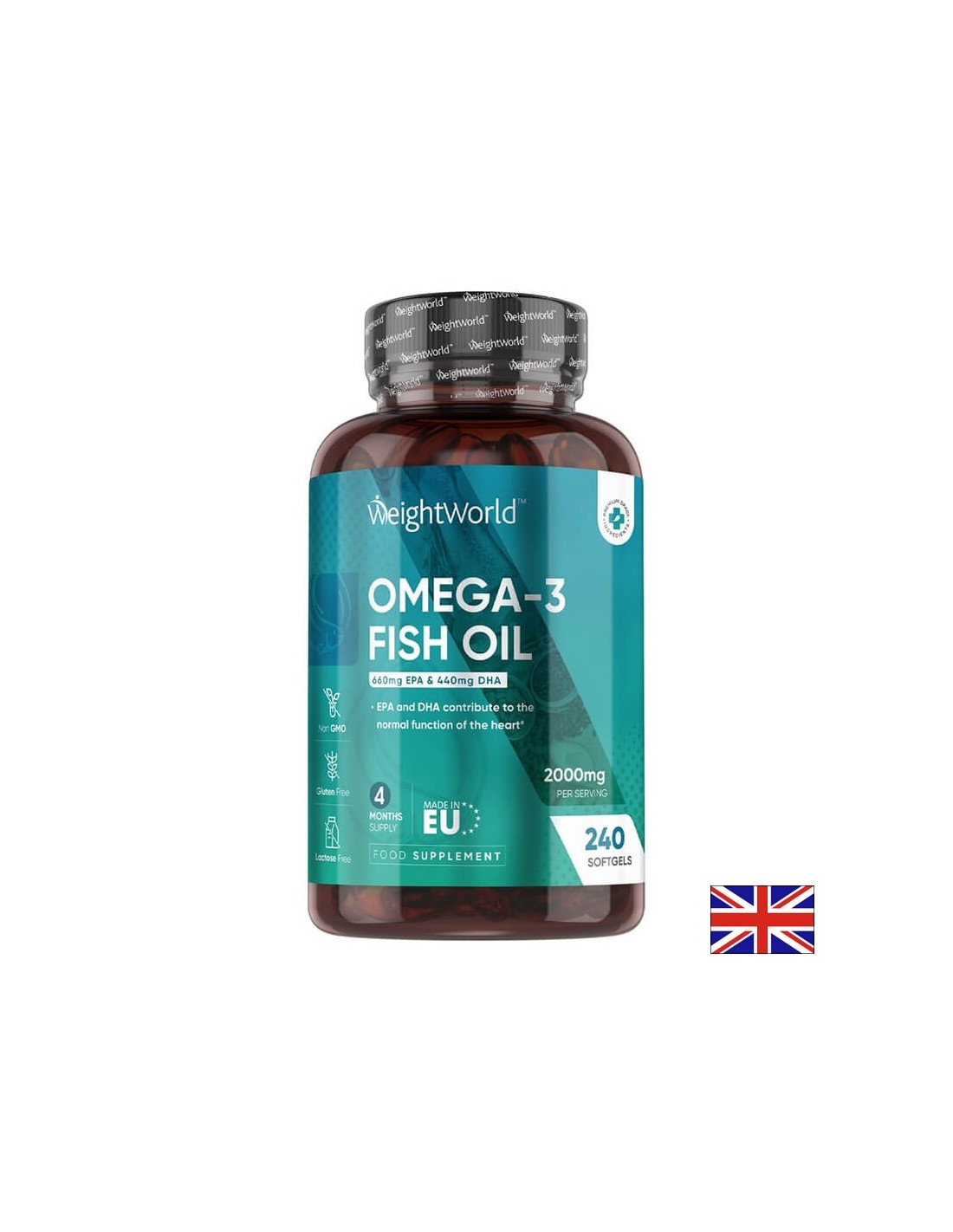 Kardiovaskulárny systém, funkcia videnia a mozgu - Omega -3 rybí olej 660 mg EPA 440/ mg DHA, 240 Softgel Capsules - Omega 3