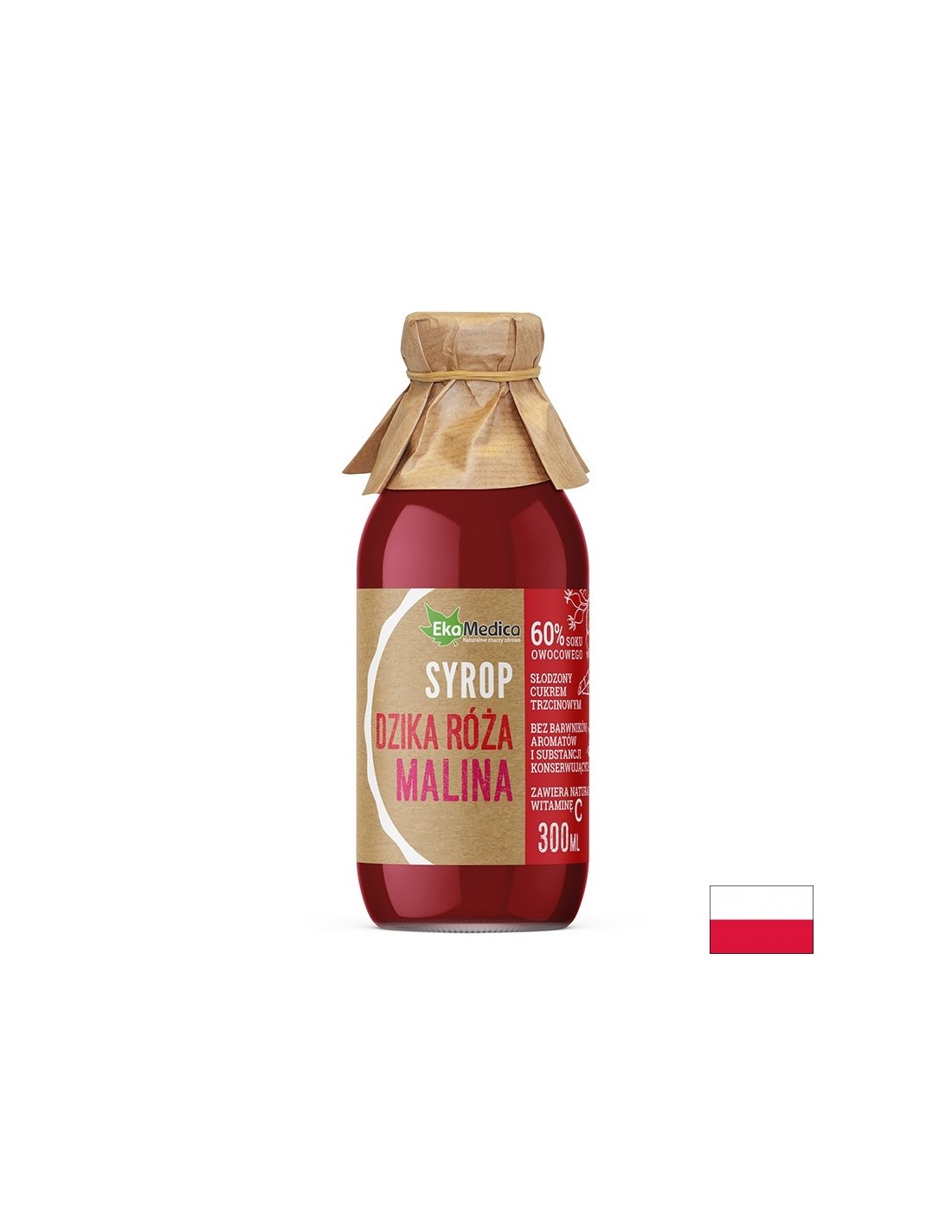Rosehip a malinový sirup s prírodným vitamínom C - imunita a kardiovaskulárne zdravie, 300 ml, 8 alebo 15 dávok