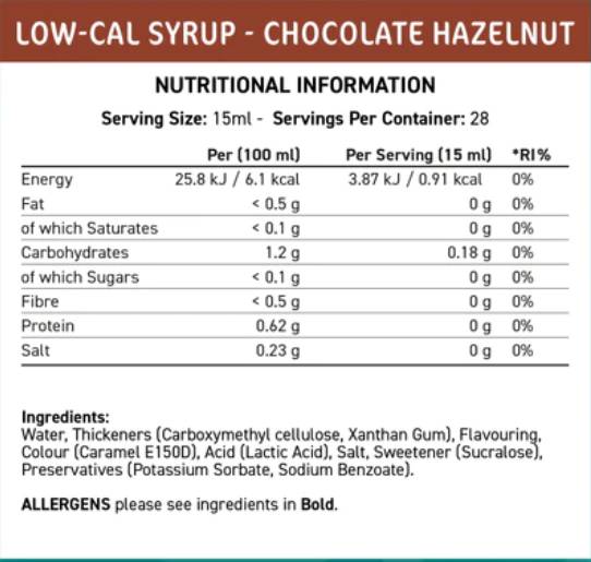 Nižší sirup s nízkym obsahom kalu | Čokoládový lieskový orech - 425 ml