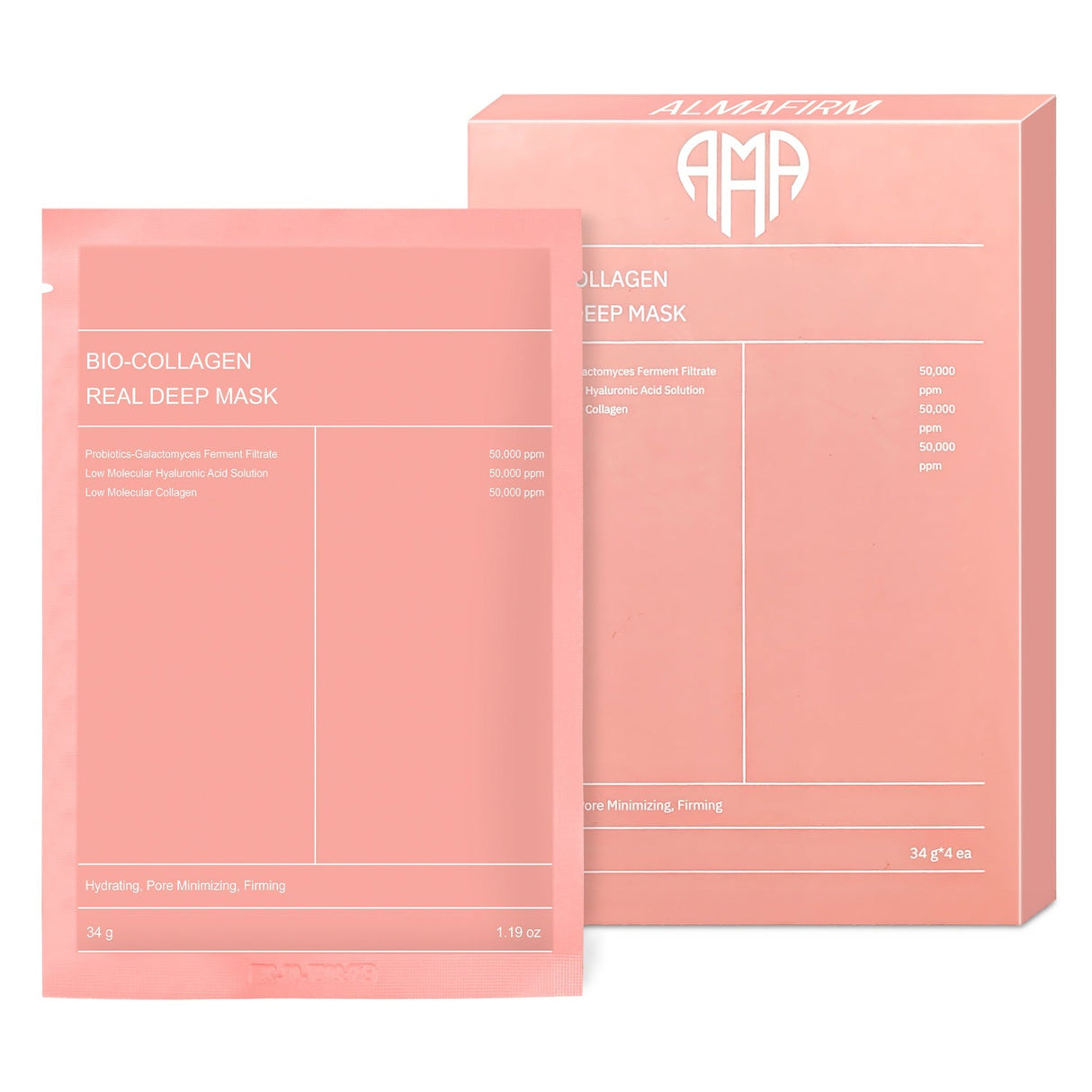 Kórejská maska na tvár s biologickým kolagénom, kyselinou hyalurónovou, ceramidmi a peptidmi-1 krabica (4 kusy)