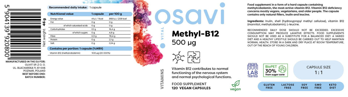 Metyl -B12 500 mcg - 120 kapsúl