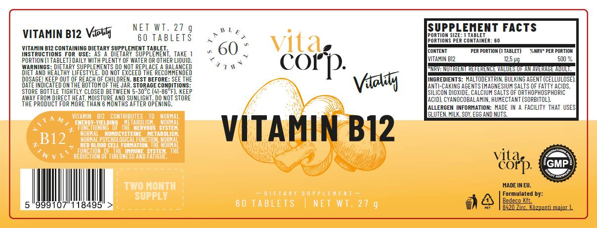 Vitamín B12 kyanokobalamín 12,5 mcg - 60 tabliet