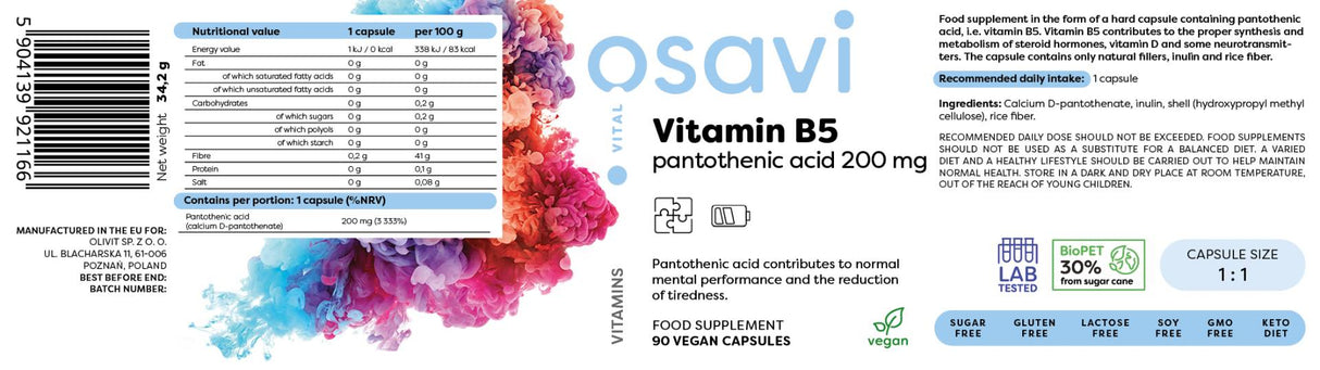 Vitamín B5 | Kyselina pantoténová 200 mg - 90 kapsúl