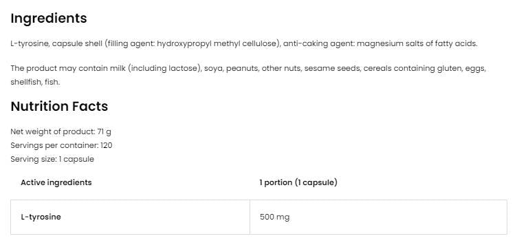 L-Tyrosín 500 mg 120 kapsúl