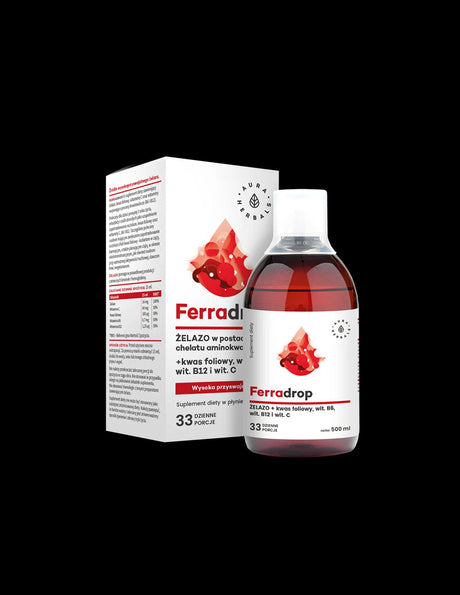 Желязо + фолиева киселина с витамини С, В6, В12, 500 ml Aura Herbals - Feel You