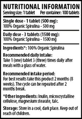 100% organická spirulina - 100 tabliet