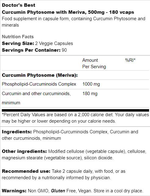 Najlepší kurkumín fytozóm 500 mg / s Meriva - 180 kapsúl