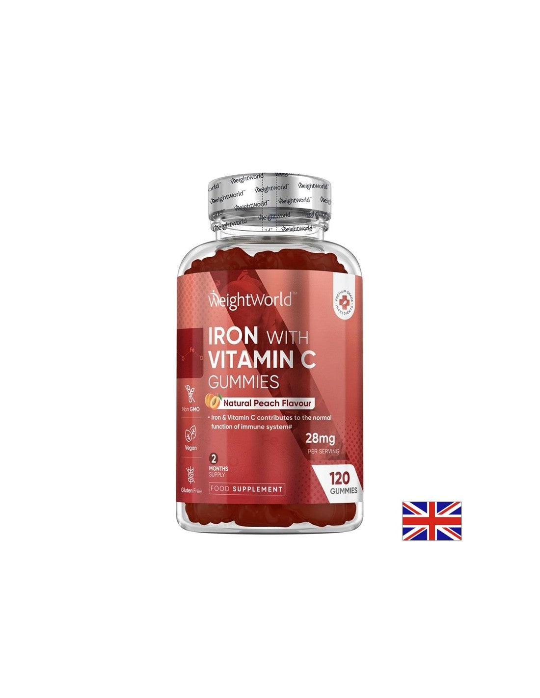 Anémia - Železo + Vitamín C Gummies, 120 želé, broskyňová príchuť