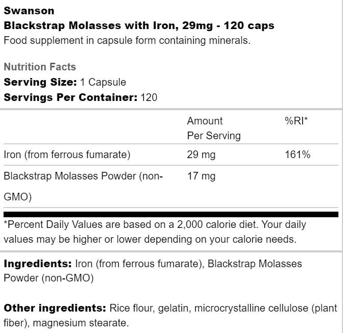 Blackstrap melasy so železom 29 mg 120 kapsúl