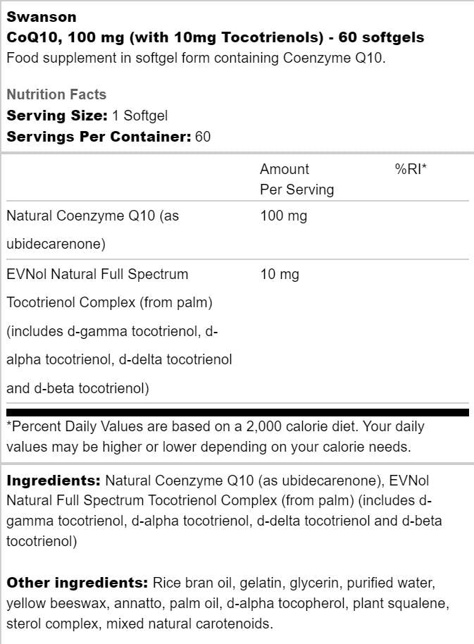 COQ10 100 mg | S 10 mg tokotrienols 60 gélových kapsúl