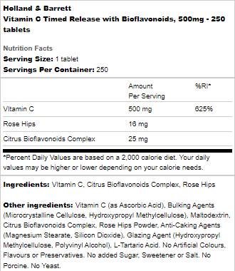 Vitamín C načasovaný uvoľňovanie 500 mg | S bioflavonoidmi - 250 tabliet