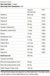 Olej z tresčej pečene 500 mg | S viacerými vitamínmi - 180 gélových kapsúl