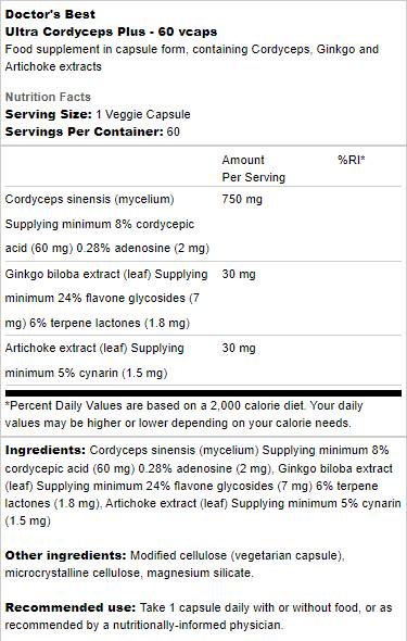 Ultra Cordyceps Plus | S Artichoke & Ginkgo Biloba - 60 kapsúl