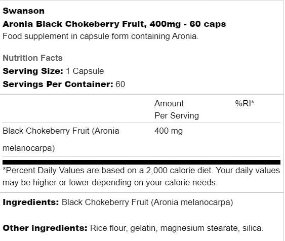 Aronia Black Chokeberry ovocie 400 mg 60 kapsúl