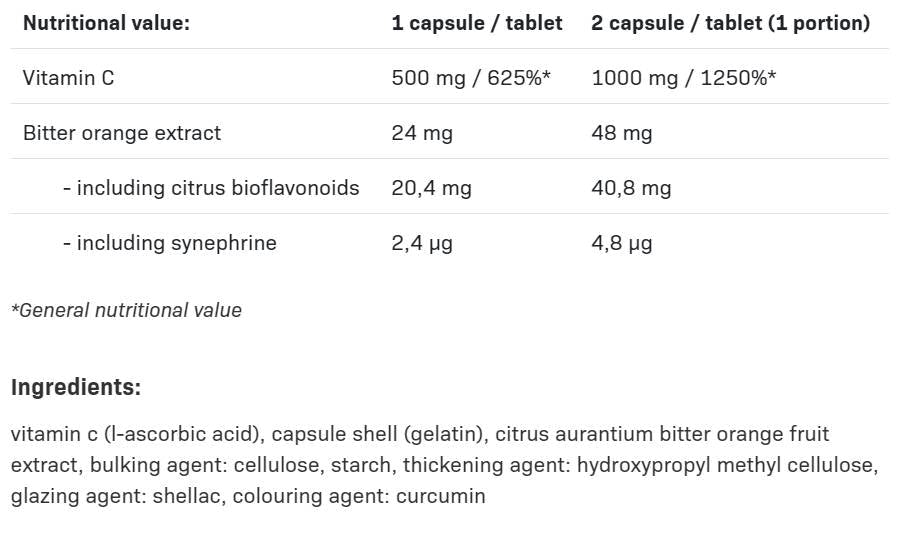 Vitamín C 1000 Trvalé uvoľňovanie s horkou oranžovou farbou - 120 kapsúl
