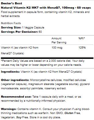 Najlepší prírodný vitamín K2 Mk -7 100 mcg - 60 kapsúl