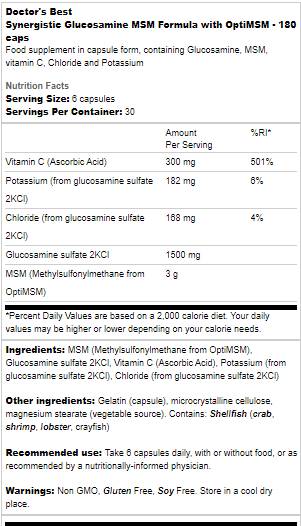 Synergistický vzorec glukozamínu MSM | S optimsm - 180 kapsúl