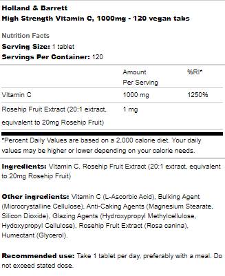 Vysoko pevnosť vitamín C 1000 mg - 120 tabliet