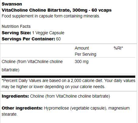 Vitacholínový cholín bitarrát 300 mg 60 kapsúl