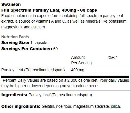 Celé spektrum petržlenovej petržlenu 400 mg 60 kapsúl
