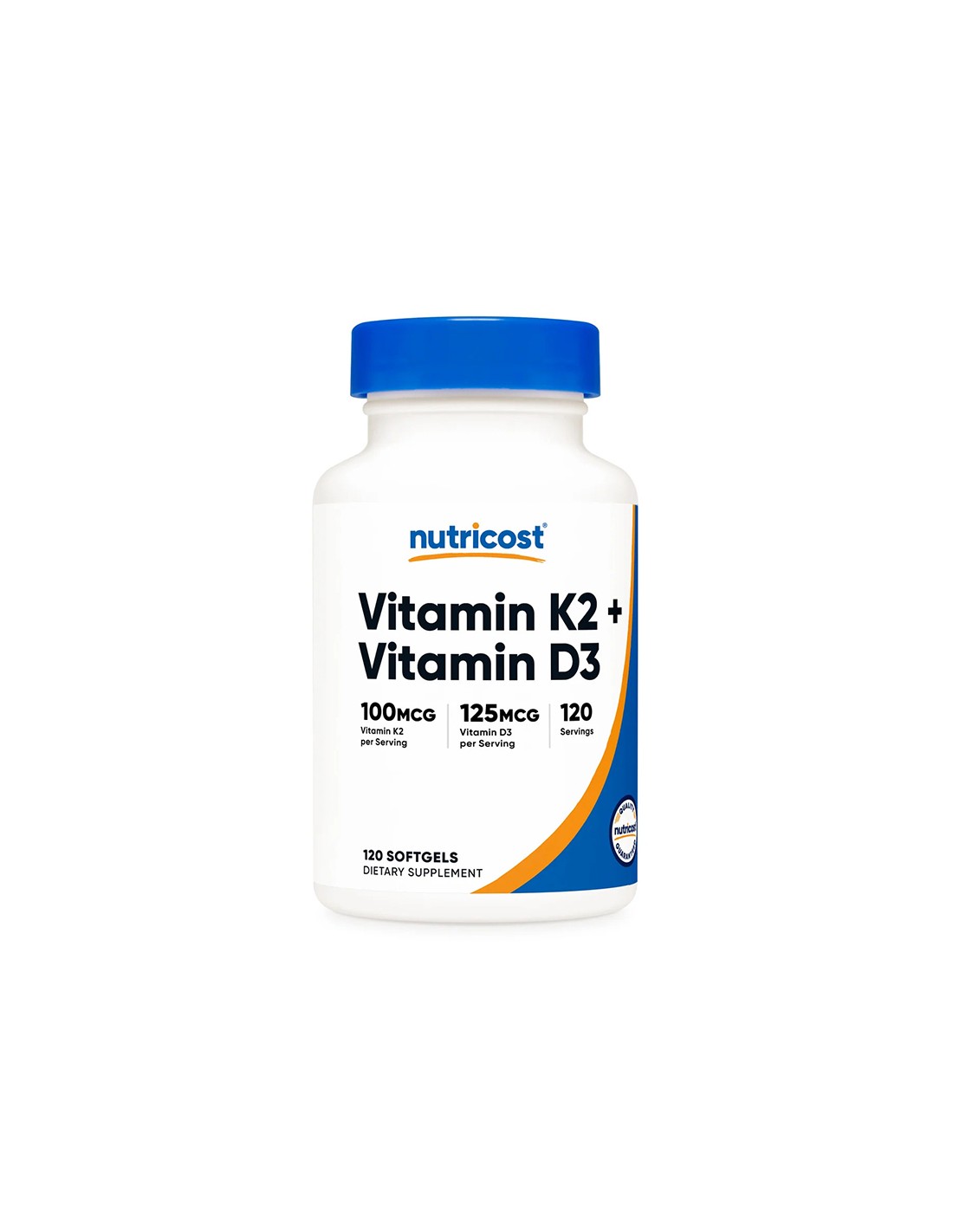 Kosti a zuby - Vitamín K2 + Vitamín D3, 120 <tc>Nutricost</tc> mäkké gélové kapsuly