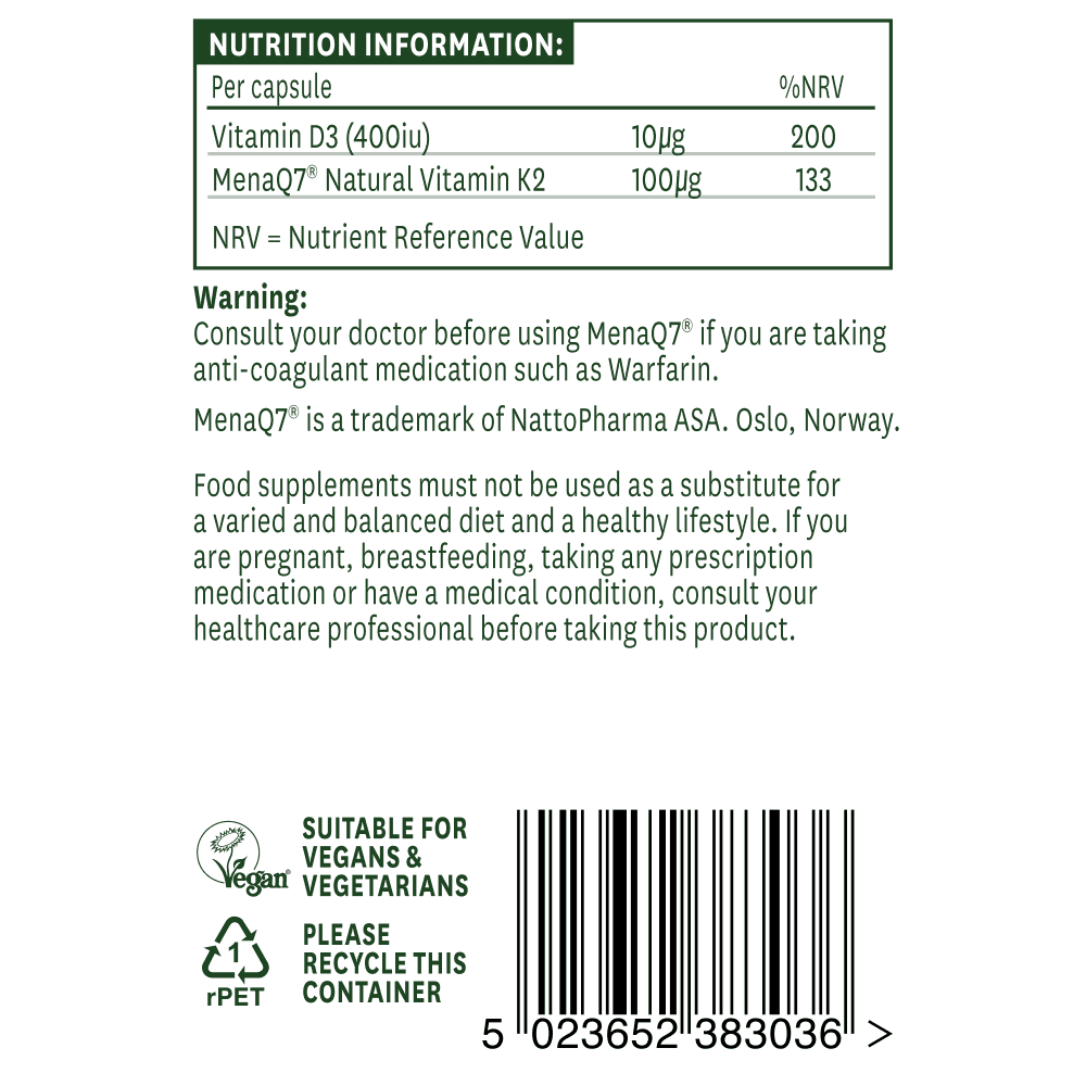 Prírodný vitamín K2 + D3 (vitamín K2 + D3) 100 mcg 30 kapsulov Natures Aid