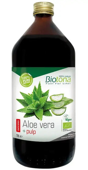 Organic Aloe Vera juice with pieces, 1000 ml., Biotona Aloe Vera Pulp - Nutra Best Europe