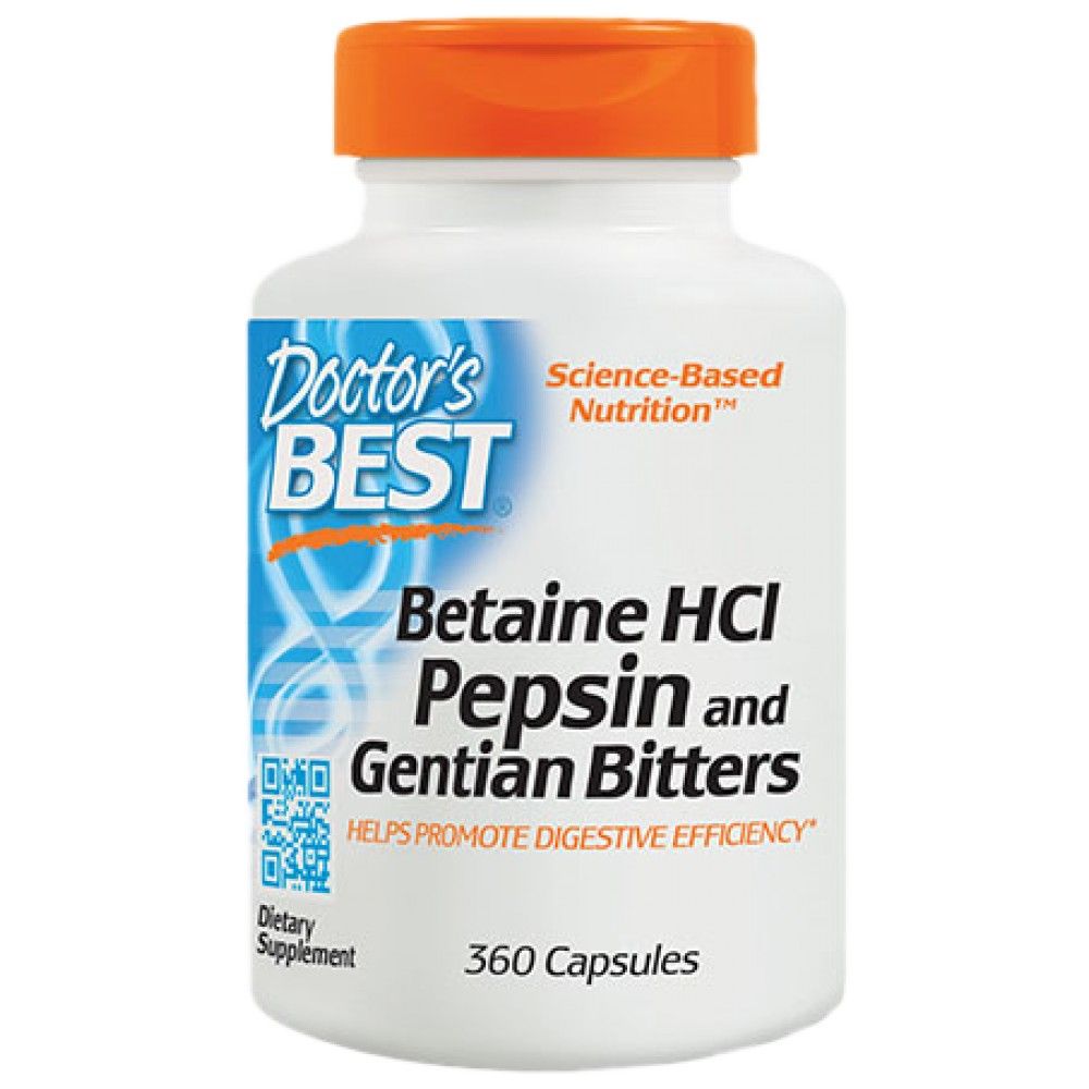 Najlepšie betaine HCl 650 mg / s bittermi Pepsin a Gentian - 360 kapsúl