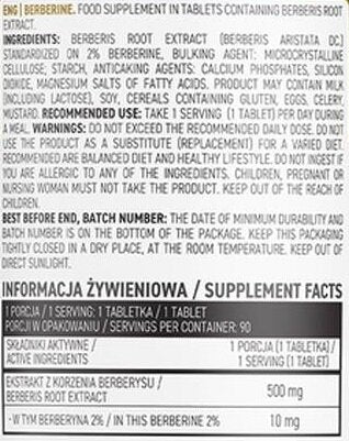 Berberine 500 mg 90 tabliet