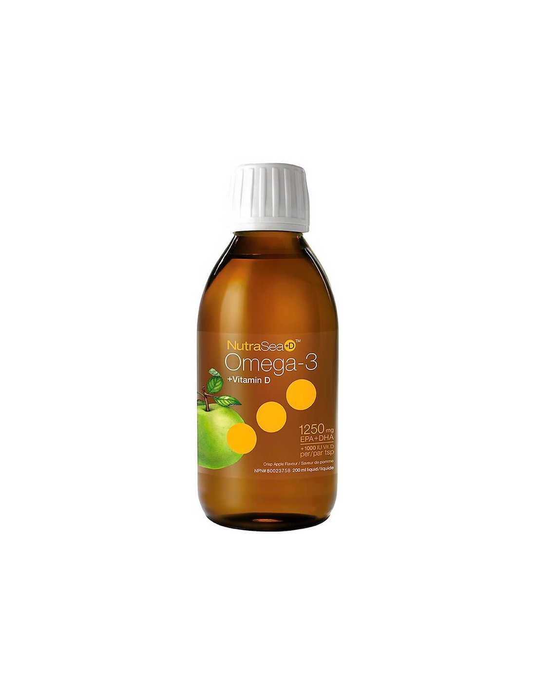 Omega -3 1250 mg + vitamín D3 1000 IU - NutraSea + D ™ - Vysoko stráviteľný tekutý vzorec, 200 ml, príchuť zeleného jablka
