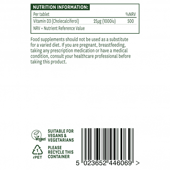 Vitamín D3 (vitamín D3) 1000I 60 vegánskych tabliet Naturesaid