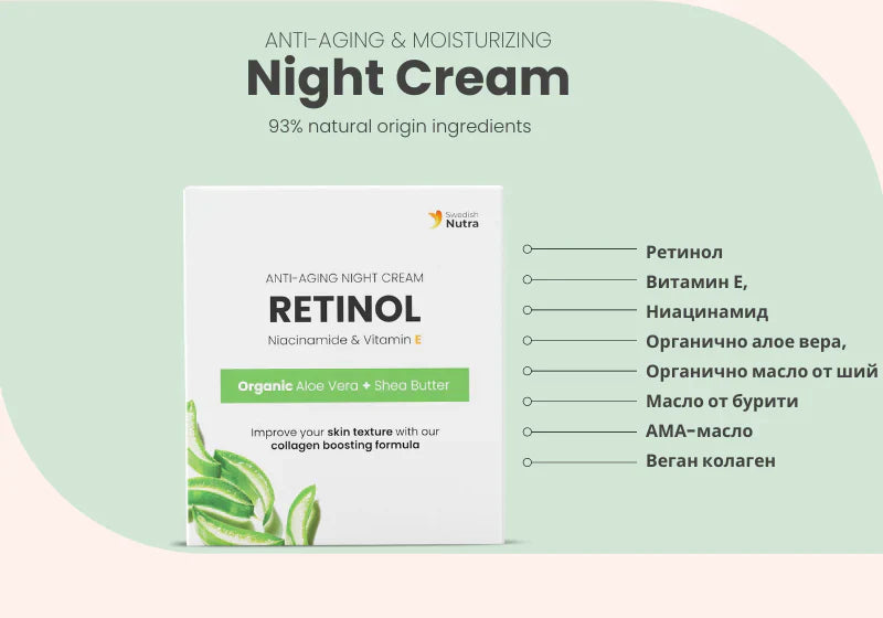 Nočný krém s Retinolom, Hyaluronom a Kolagénom 50 ml <tc>Swedish Nutra</tc>