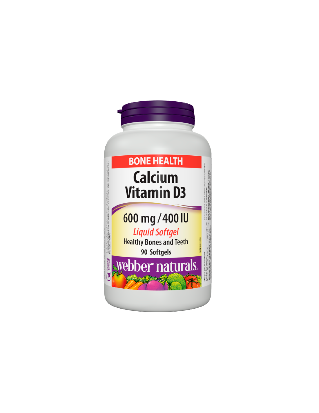 Vápnik 600 mg + Vitamín D3 400 IU - Kostný a svalový systém, 90 <tc>Webber Naturals</tc> Tekuté mäkké gély