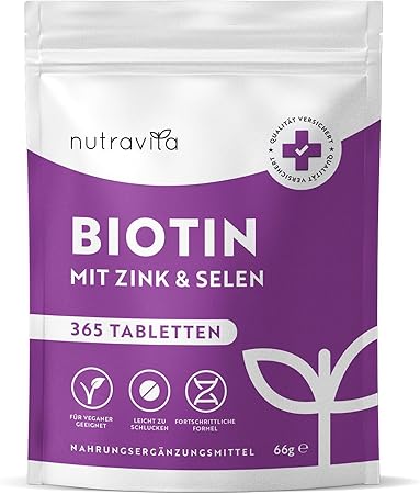 Tablety Biotín + Selén + Zinok na pokožku, vlasy a nechty – 365 vegánskych tabliet na 1 rok <tc>Nutravita</tc>